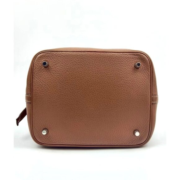 Pre-owned Hermès Taurillon Clemence Picotin 22 Palladium Hardware Tote Gold Brow - Picture 4 of 9